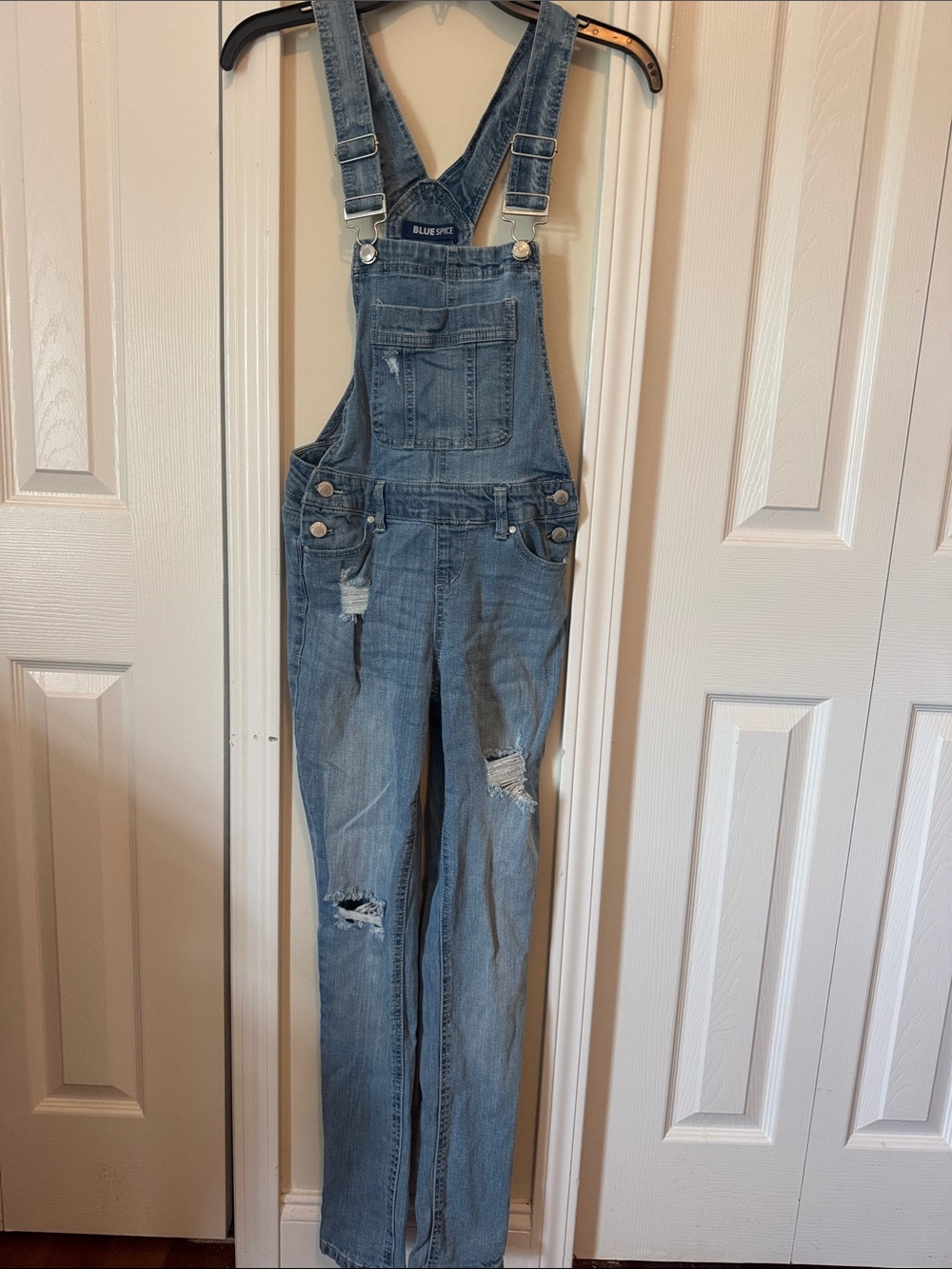 Blue Spice Light Blue Distressed Denim Overalls